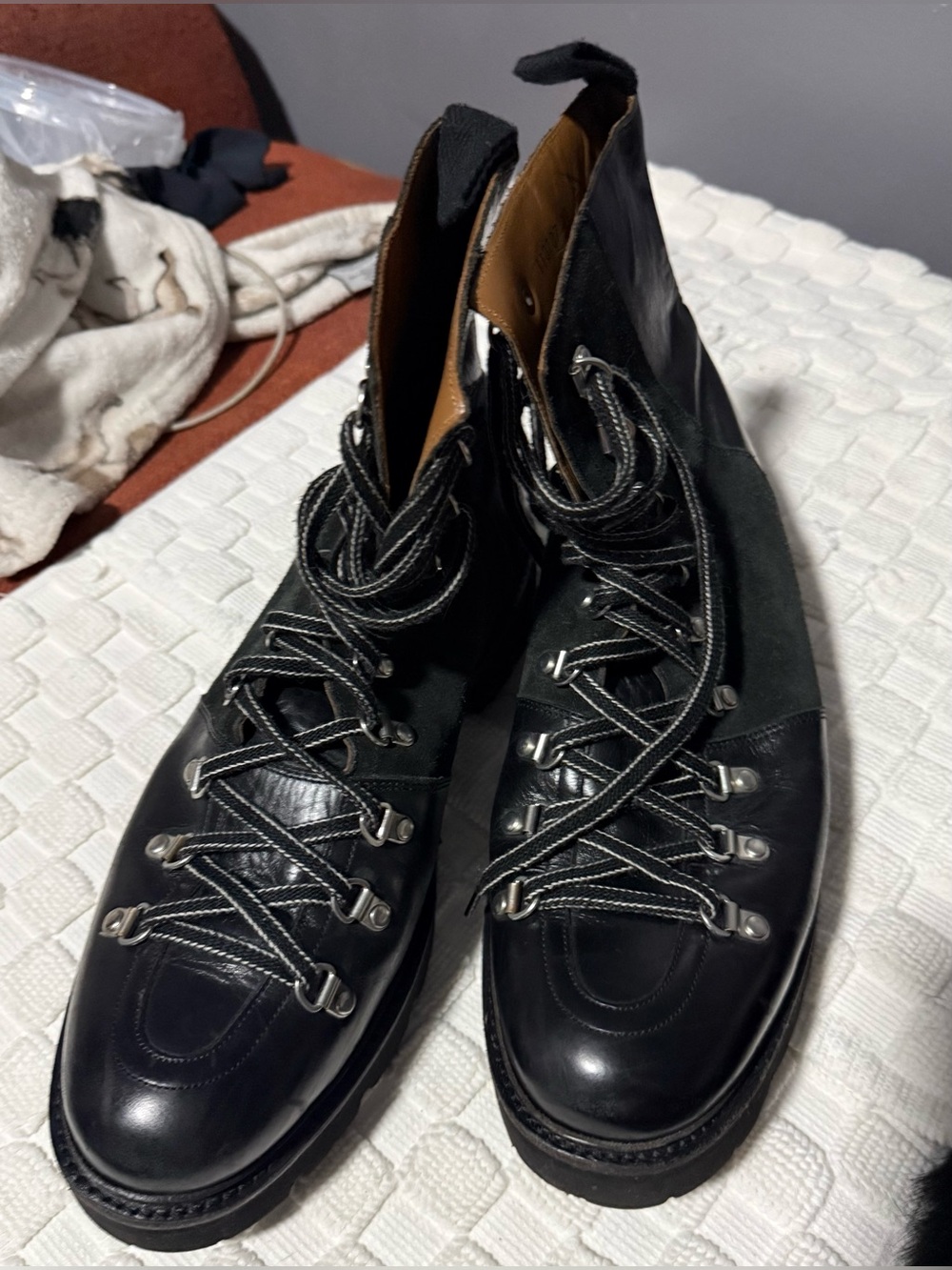 Grenson | Leather & Suede Lug Sole Boots | Black | Size 12 - Picture 2 of 16